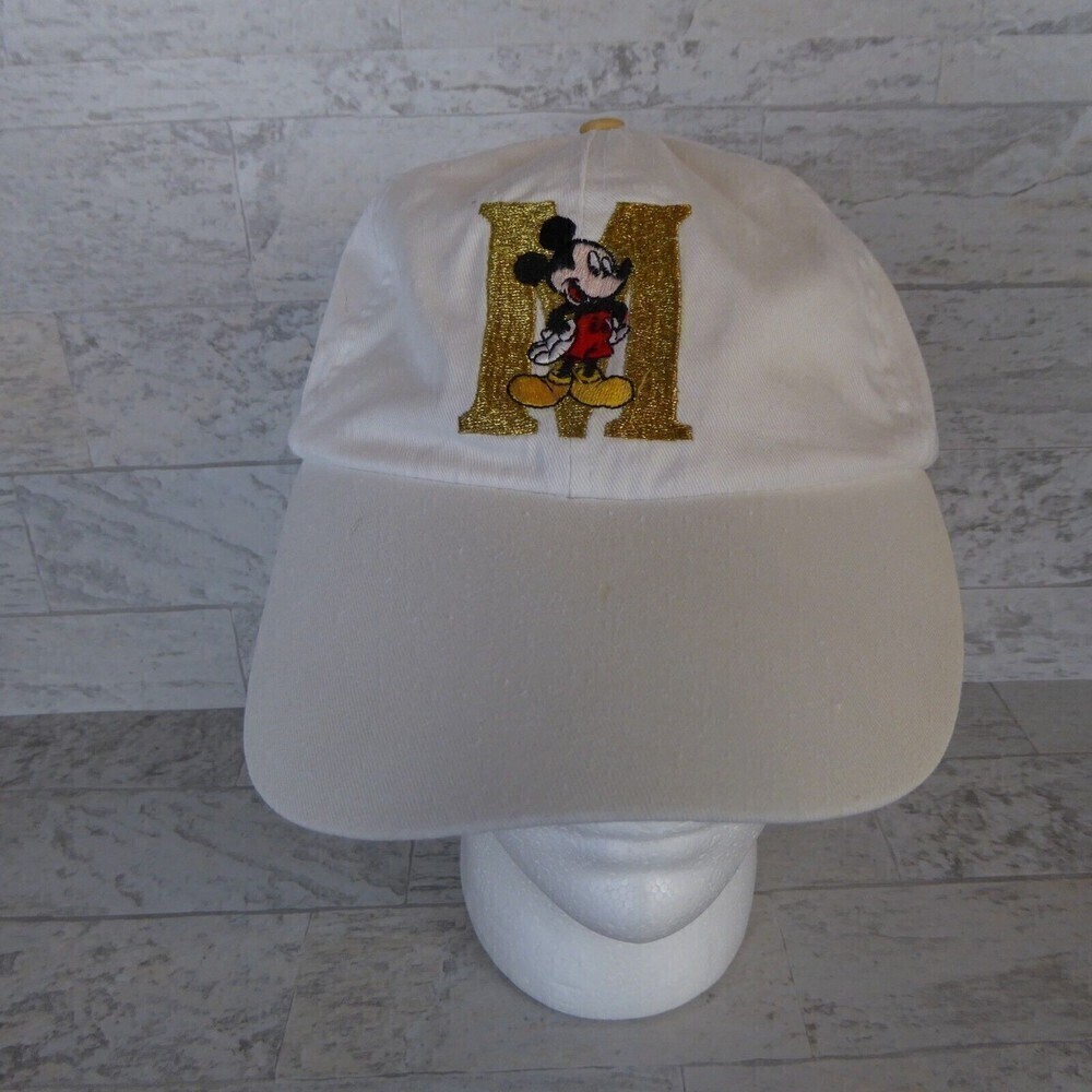 Mickey Mouse M Logo White & Gold Unlimited Hat Cap Embroidered Womens Stretch